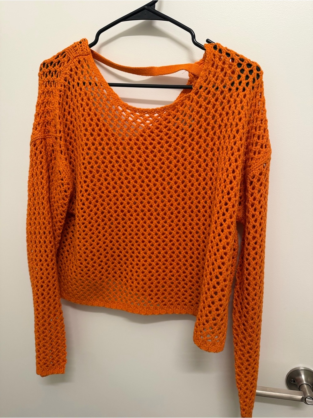 Sincerely Jules Orange Open-Weave Crewneck Sweater